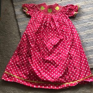 Smocktions pink polka dot dress size 6